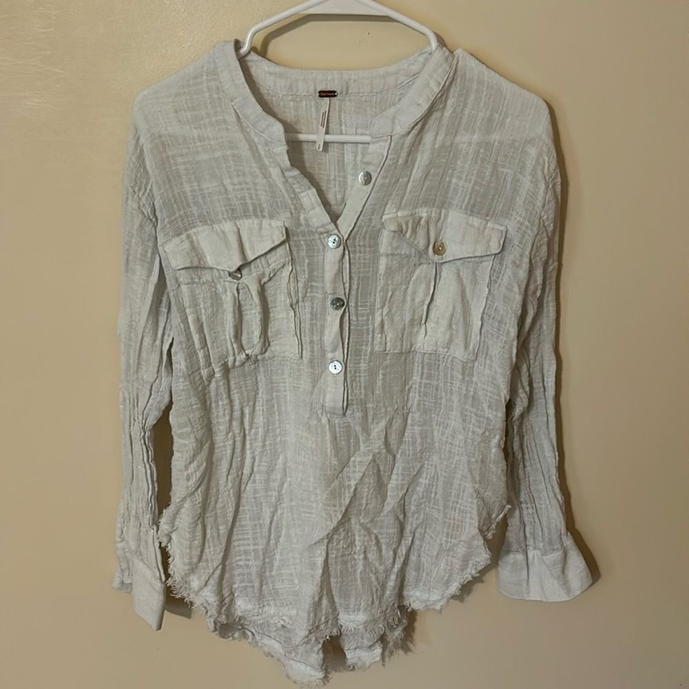 Free People Talk to Me Henley Button Shirt Raw Hem small